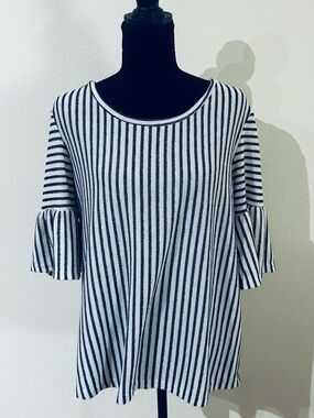 W5 Navy & White Striped Bell Sleeve Top